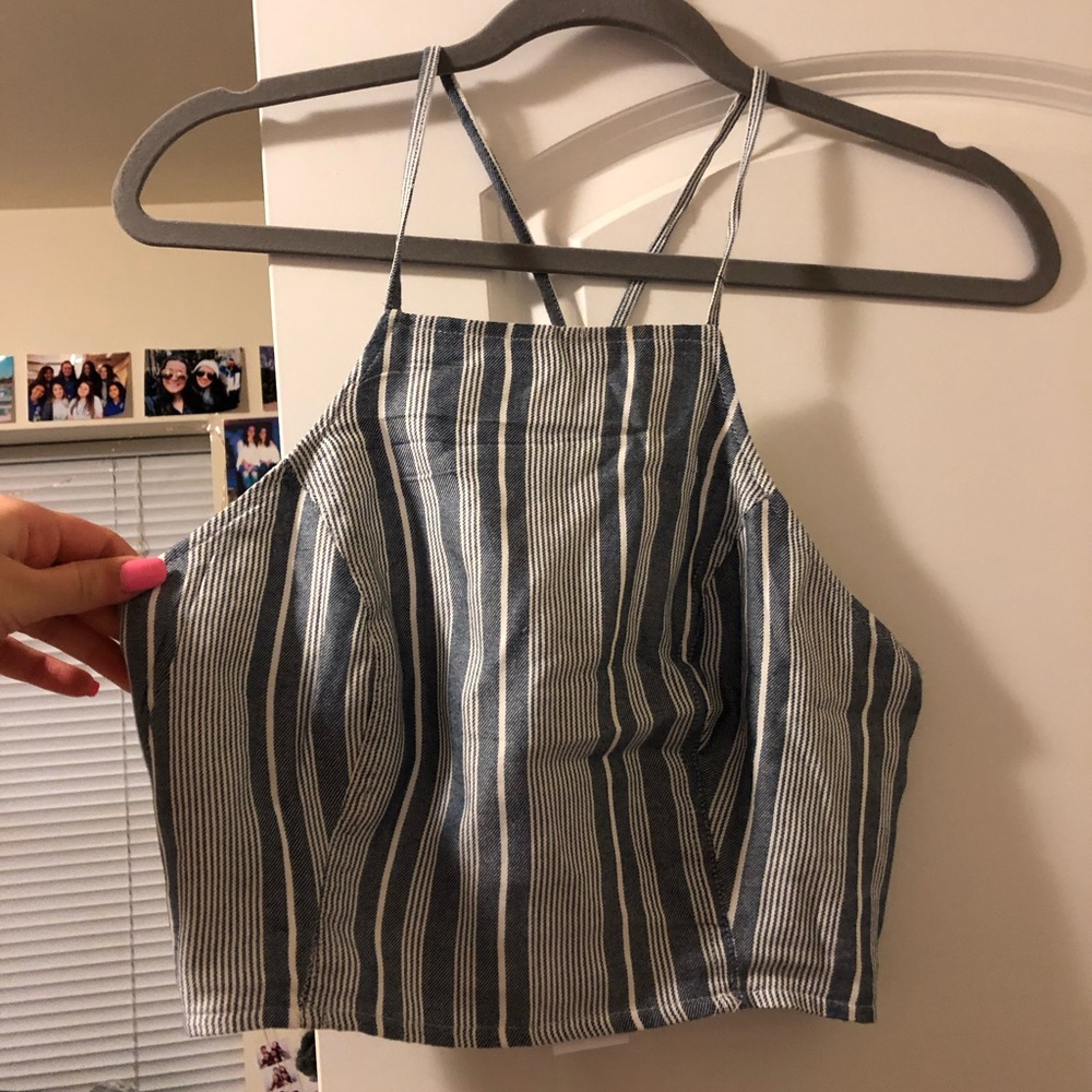 American Eagle Blue & White Stripped Crop Top